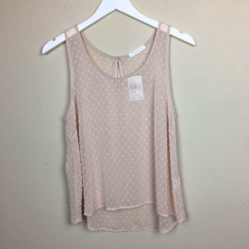 NWT- Lush Champagne Dot Sheer Tank Size Large Romantic Feminine Lightweight
